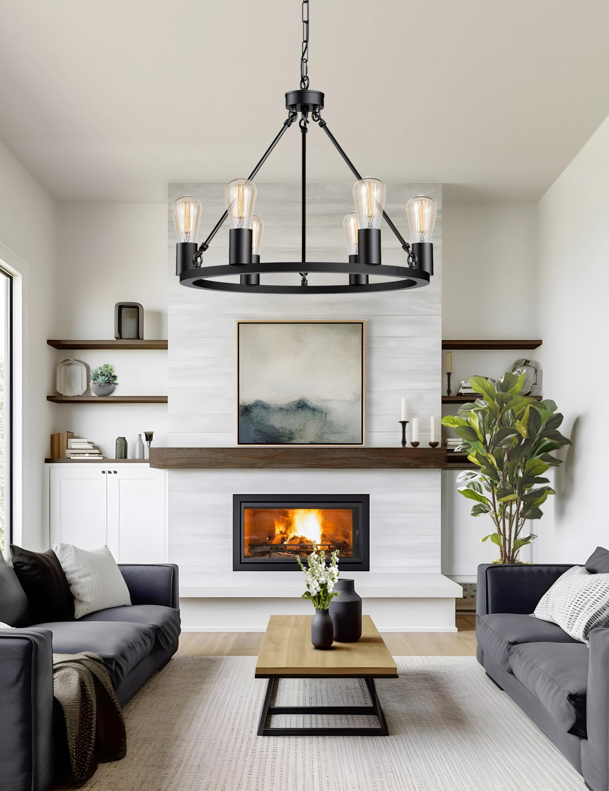 Wagon Wheel Chandelier (Black-1 / 19 inch)