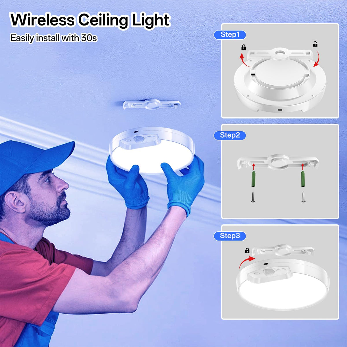 RGB Rechargeable Shower Motion Sensor Ceiling Light (RGB - 10 Colors / 8000mAh)