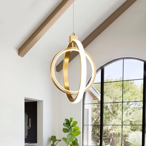 Modern LED Chandelier Gold Ring Pendant Light Fixtures 4000K Dimmable Height Adjustable Pendant Lighting for Dining Room Kitchen Island Bedroom Living Room Foyer(1 (Gold / Round-1Pack)