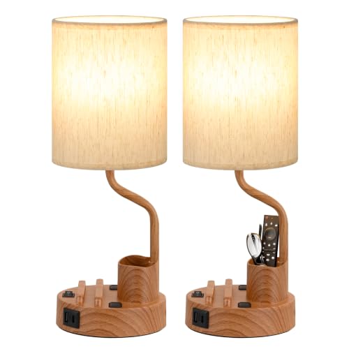 Multifunctional Bedside Table Lamps for Bedroom Set of 2