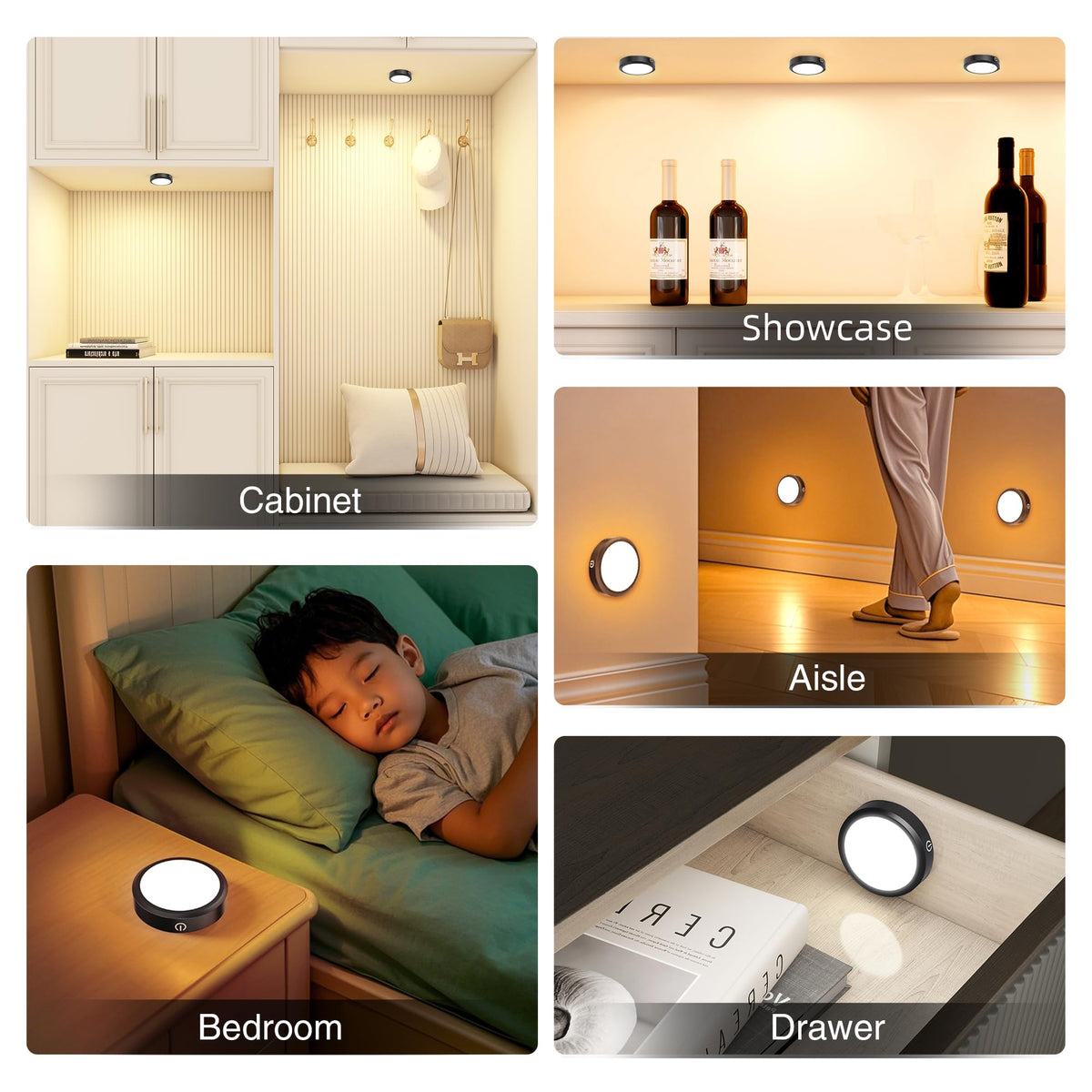 Puck Lights with Remote Control Rechargeable (Black / 8PCS)