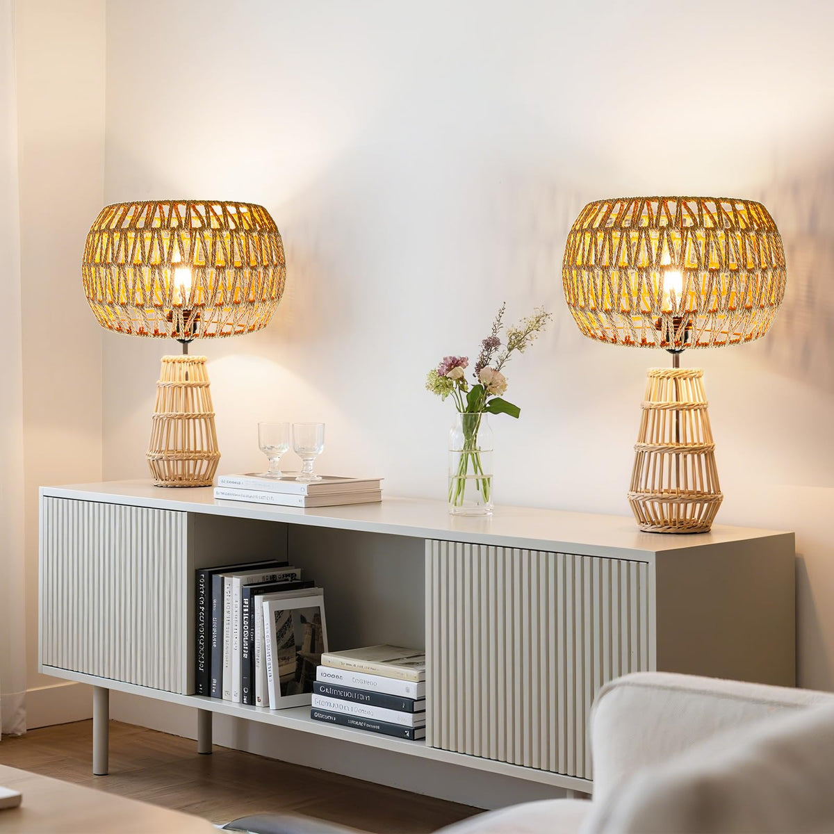 Hanging Light Lamp Shades Boho Rattan Lamp Shades (12.6 Inch-Drum Shade)