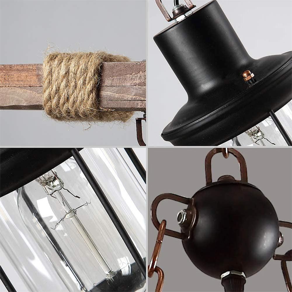 8 Lights Industrial Retro Wooden Chandelier Pendant Light Island Hanging Ceiling Fixture Vintage Farmhouse Wood Light Adjustable Chain for Home Cafe Bar Restaurant (39.4 inch)