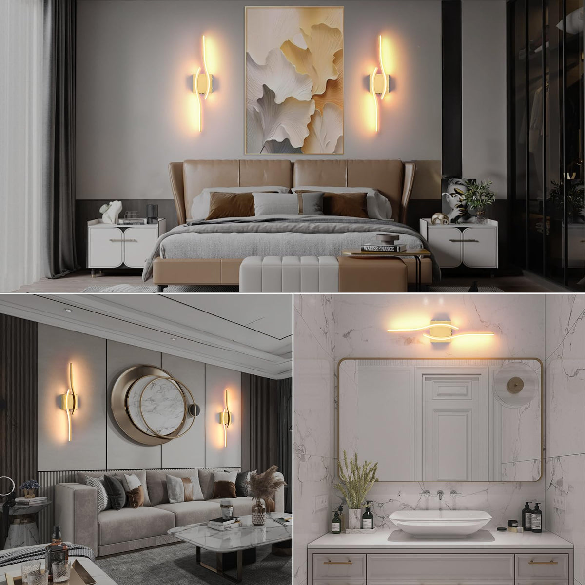 Battery Powered Wall Sconces Set of 2 (Gold / 23.6 inch)