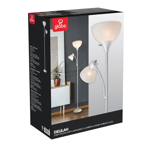 67136 72" Torchiere Floor Lamp with Adjustable Reading Light (White / 1 Pack)