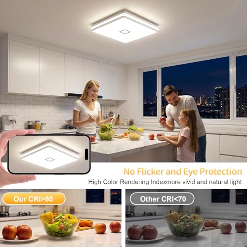 LED Flush Mount Ceiling Light Fixture Dimmable with App Control (12.8 inch Square-3000K-5000K Adjustable)