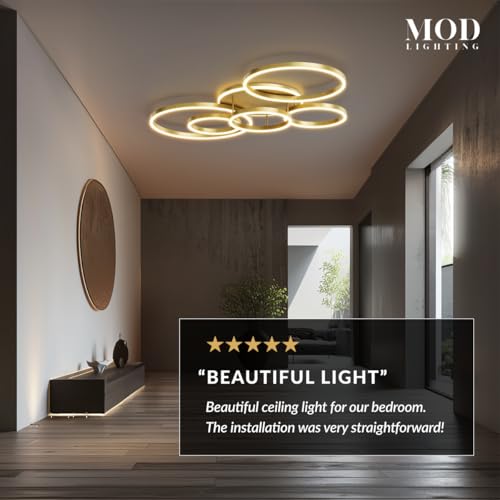 Chloe Flush Mount Ceiling Light (Metallic Gold / 5 Circles / Warm White)