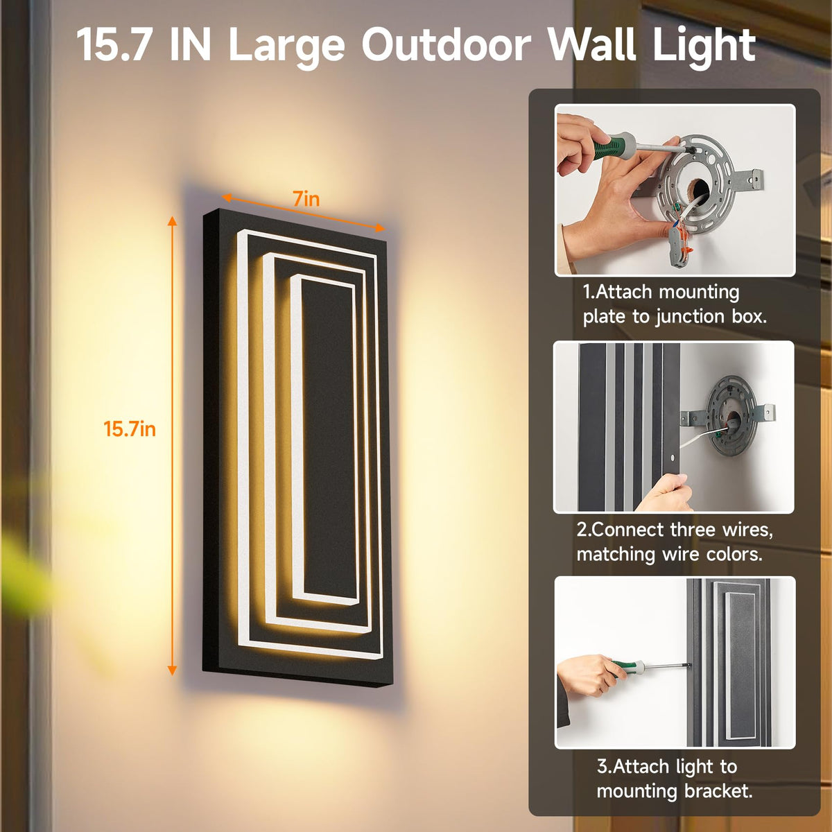 Outdoor Wall Lights 3 (Black 3-Tier Modern Design / 15.7 Inches(40 cm))