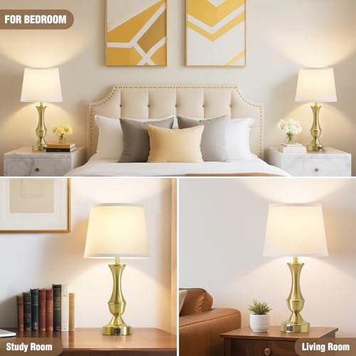 22" Gold Table Lamps Set of 2 (White,Gold base / 22in)