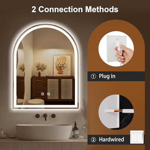 Arched LED Bathroom Mirror with Lights (3 Light Modes Arched / 36"L x 28"W)