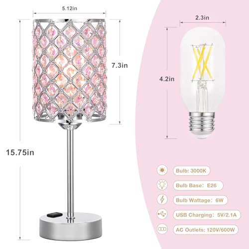 Pink Bedside Lamps for Night Stands (Pink)