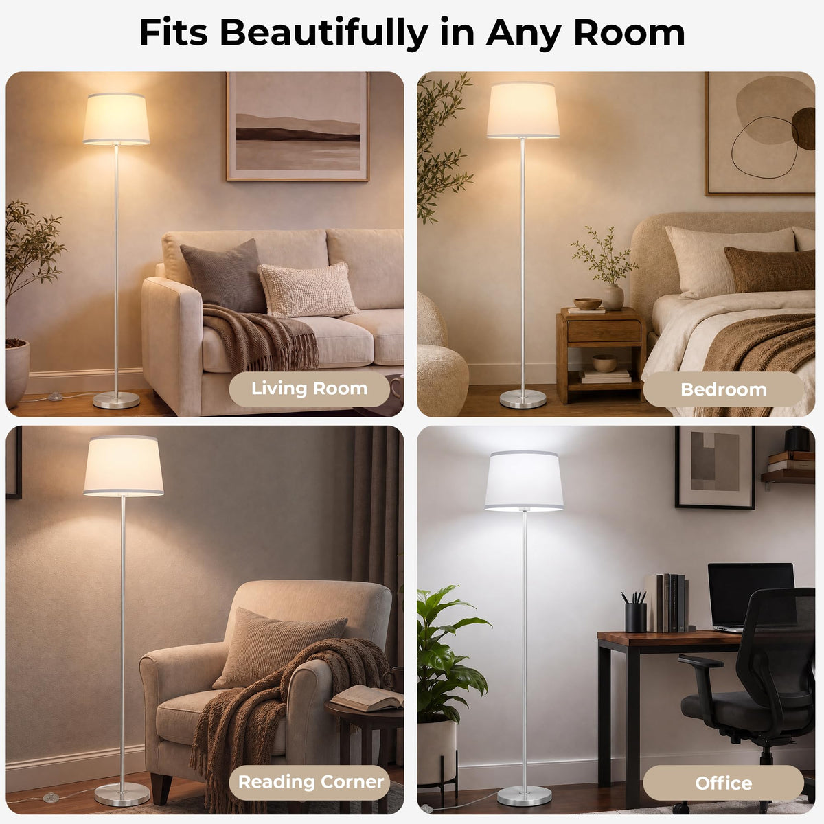 Floor Lamp for Living Room (Silver+White Shade)