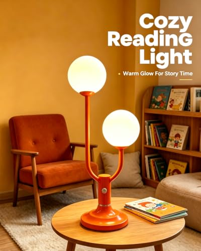 Orange Table Lamp Dimmable Vintage Globe Lamp G9 2 Bulbs Included (03-Orange-Globe-2U)