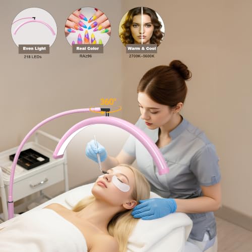 Half Moon Lash Light with Tool Tray for Eyelash Extensions (Pink)