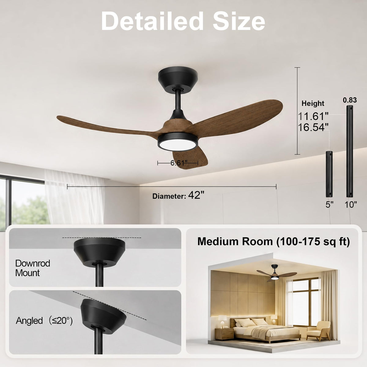 42 Inch Ceiling Fan with Lights (Black & Walnut / 42 inch)