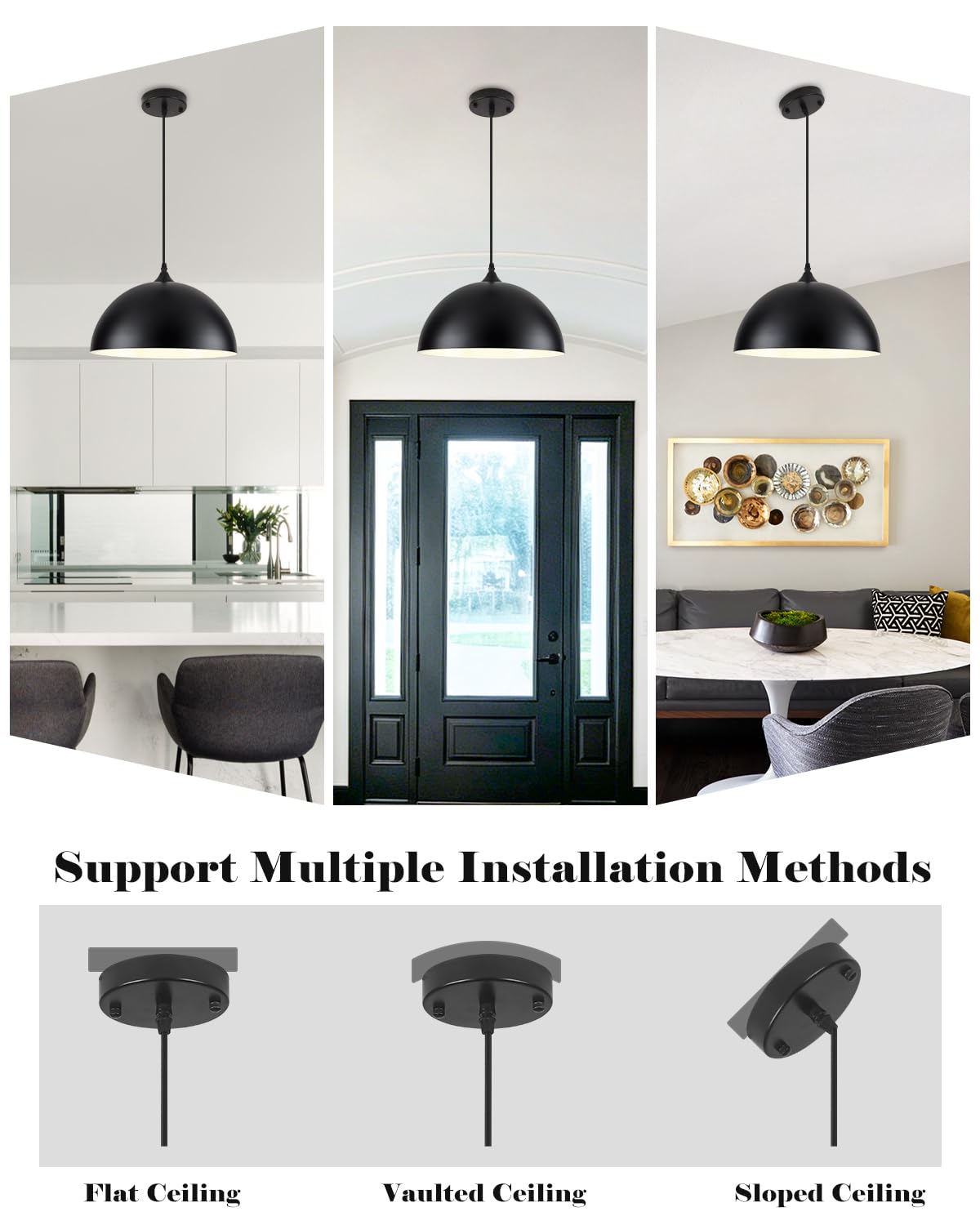 14 Inch Black and White Dome Pendant Light (Black+White / 14"x2)