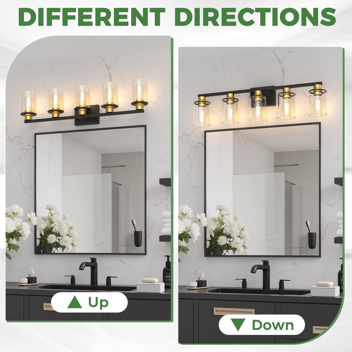 5 Light Black Gold Bathroom Light Fixture Over Mirror (Black and Gold / 5-Light)