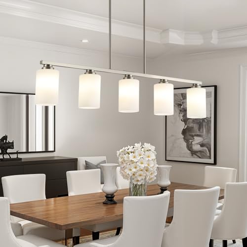 Island Light for Kitchen (Brushed Nickel / 5 Light + Milk Glass)