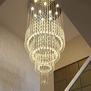 D32''X H110'' High Ceiling Chandelier Crystal Raindrop Chandeliers Staircase Large Chandelier Villa Entrance Foyer Ceiling Light High Ceiling Pendant Light Fixture (Silver / D32"X H110")