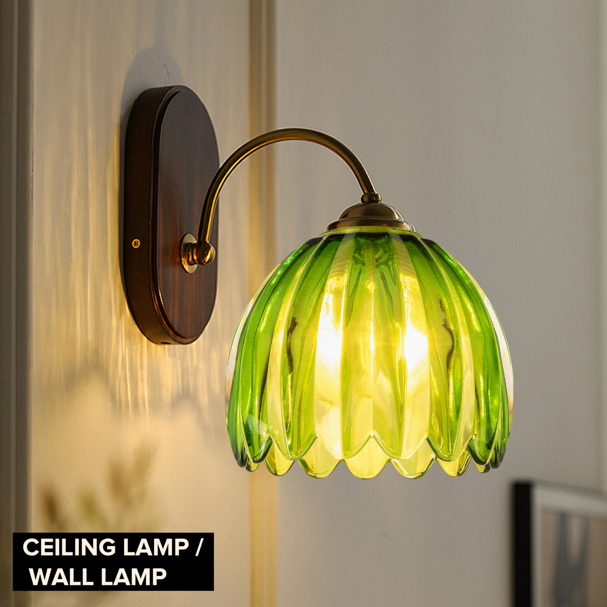 Green Tulip Glass Lamp Shades Set of 2 (Tulip Green / 2 Pack)