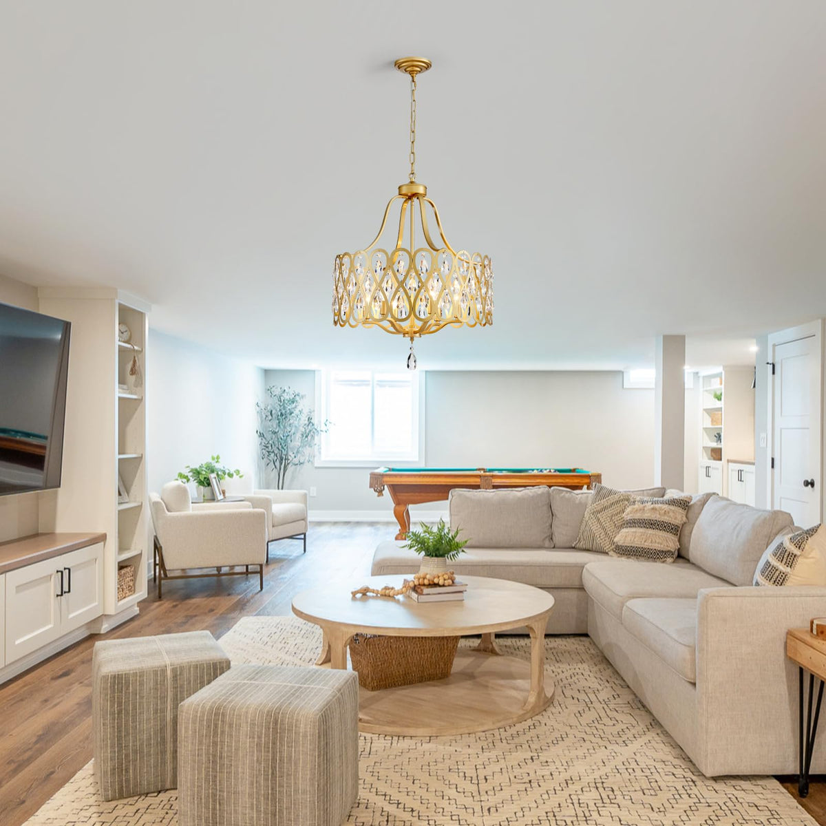22" Gold Crystal Chandeliers for Dining Room 6 Lights Hanging Pendant Lighting Fixture Metal Farmhouse Chandelier for Kitchen Island Entryway Living Room