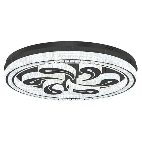 Modern Crystal Chandeliers for Dining Room Flush Mount Ceiling Chandelier for Living Room Dining Room Ring LED Crystal Ceiling Light (40in Black)