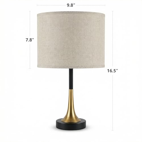 16.5'' Modern Table Lamps Set of 2 with Gold Metal Base and Linen Shade