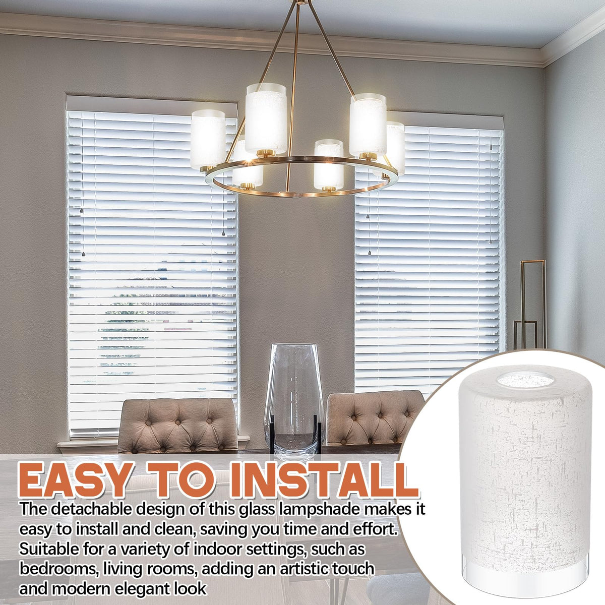 8 Pcs White Linen Frosted Glass Lamp Shade 1 (White / Linen Frosted)
