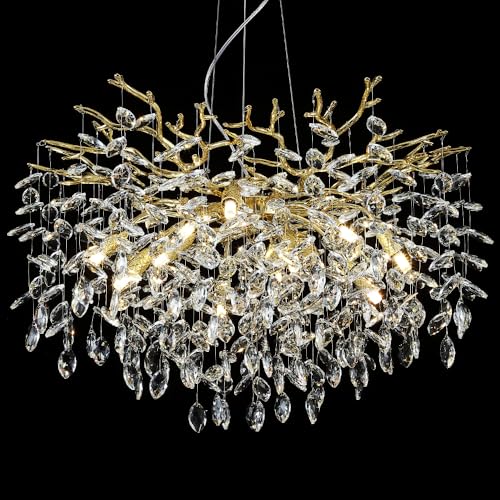 Modern Crystal Tree Branches Chandelier (Gold / Round 30")