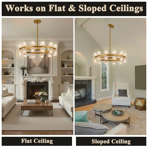 24 Inch Gold Crystal Wagon Wheel Chandelier with Crystal Shades (Gold 24 Inch - B / 24 Inch)
