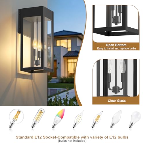 2 Pack 17.87" Porch Lights with GFCI Outlet (2pack 17.87" Black(With outlet) / No Sensor, Large)