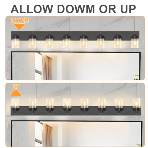 Bathroom Vanity Light Fixture (Black-Clear Glass Shade / 56 inch-8-Light)