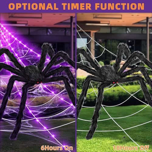 Halloween 200" Spider Web Light Decorations with 59" Giant Spider (Purple)
