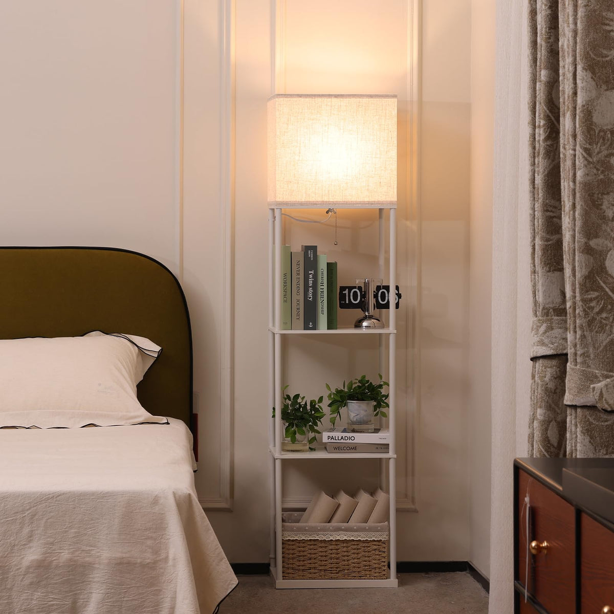 Floor Lamp with Shelves (White-9W-1 Pack)
