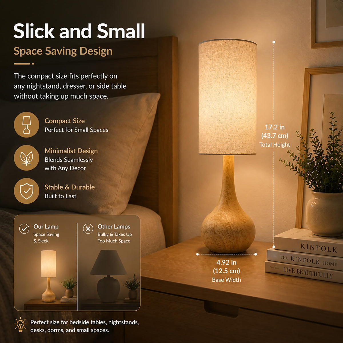 Wood Grain Touch Table Lamp for Nightstand (Wood Grain)