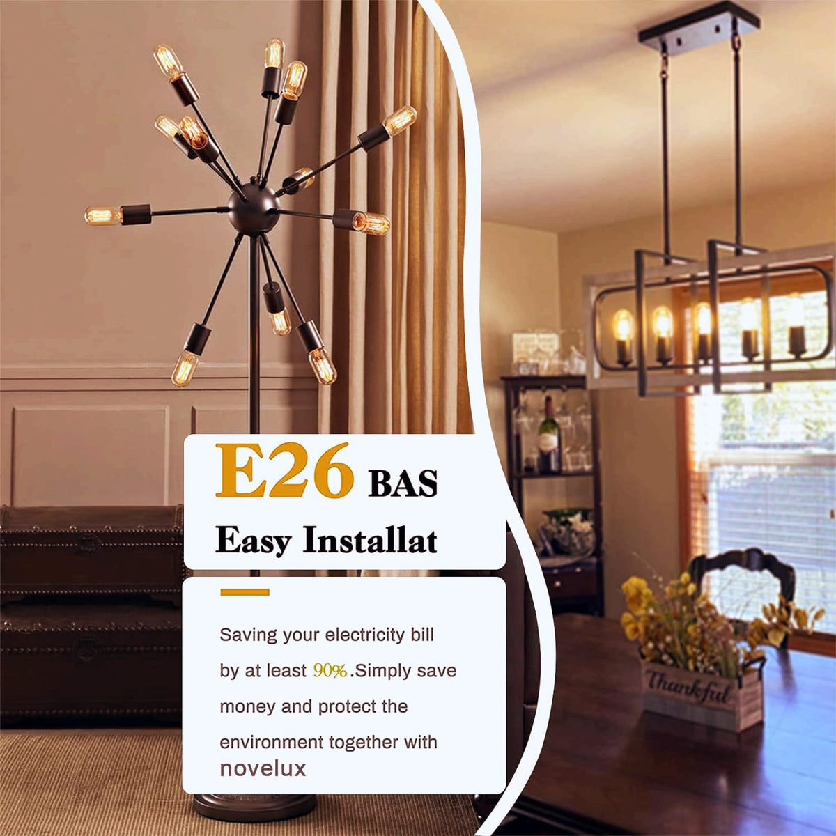 3.2 Inch 2200K Amber White E26 LED Bulb 60 Watt Equal (3 Inch 6W (4 Count))