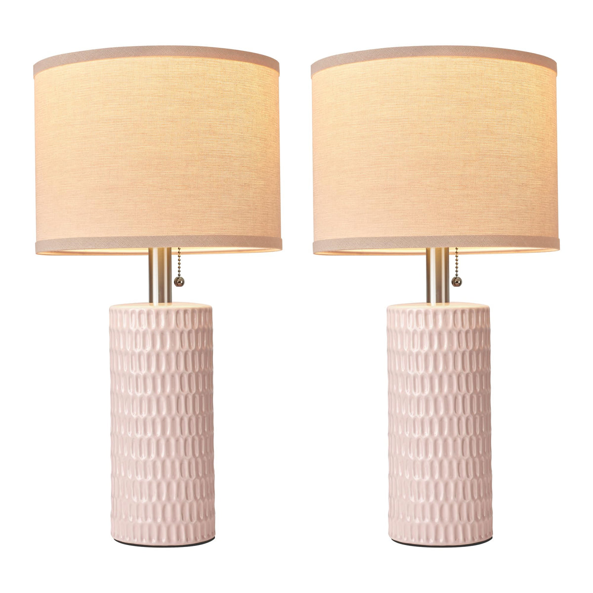 20.5”Modern Ceramic Table Lamps for Bedroom Set of 2 (Pink-1)