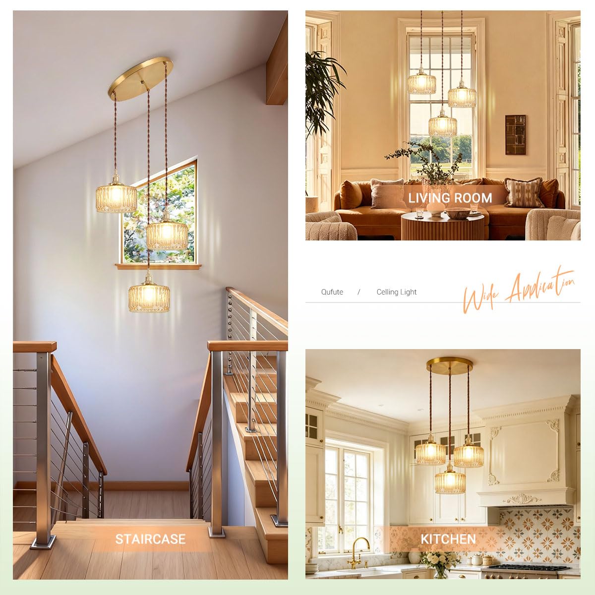 Amber Chandelier Mid (Amber-Hardwired-3-Light)