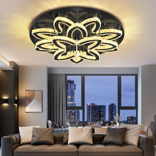 Modern Ceiling Crystal Chandelier Living room Semi Flush Mount Chandelier (Black / Dia 32")