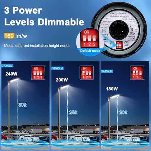 LED Parking Lot Lights with Detachable Power Driver & Photocell (240W/Pole Mount/4 Pack)