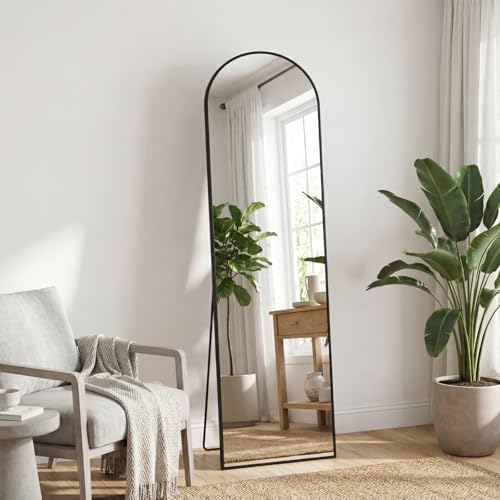 Arched Full Length Floor Mirror 56"x15" (Black-arched / 56"L x 15"W)