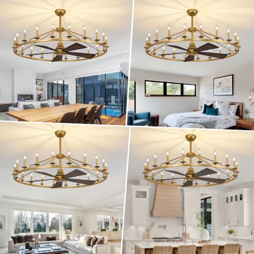 50" Wagon Wheel Chandelier Ceiling Fan with Lights (Gold / 50 inch)