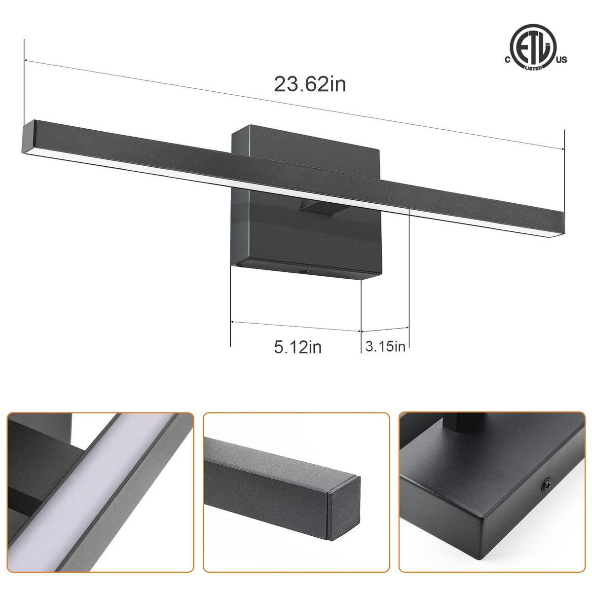 Modern Bathroom Vanity Light 23.6 inch (Black / 23.6inch)