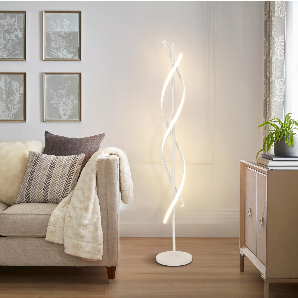 40W Modern Floor Lamp with Remote 60 inch Dimmable Floor Lamp for Bedroom Standing Lamp LED Floor Lamps for Living Room Dining Rooms Home Offices Lighting (White)