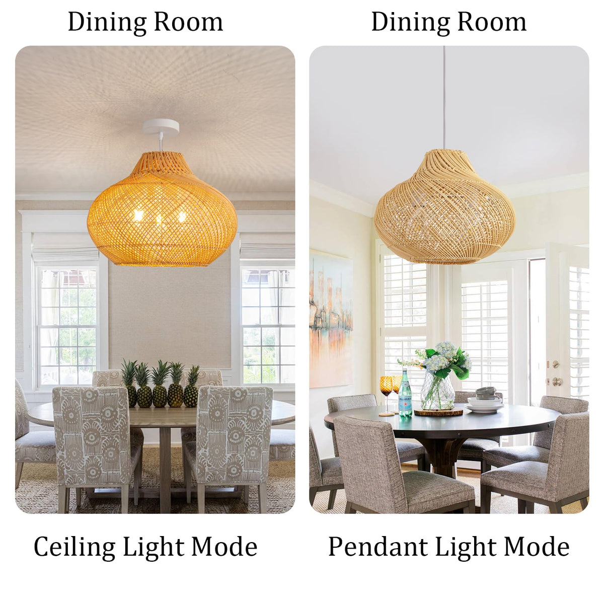18.9" Rattan Pendant Light (Metal+Rattan / 18.9" 3-Light)