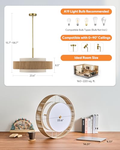 23.6" Boho Rattan Chandelier (Brushed Gold / 24inch)