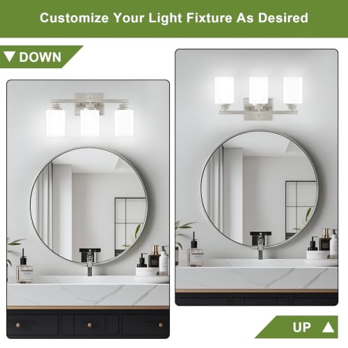 Brushed Nickel Bathroom Light Fixtures (Nickel-White Shade / 3-Light)