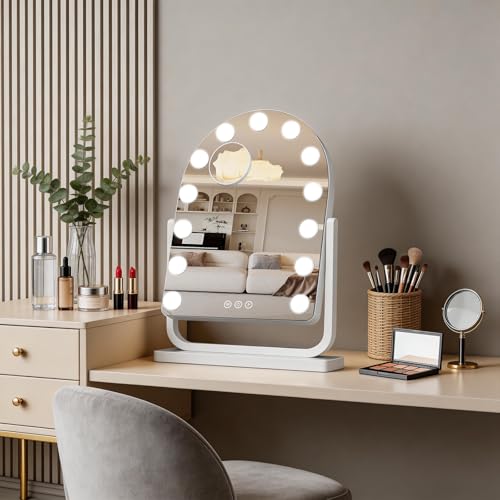 Arched Vanity Mirror with Lights (White / 19"L x 14"W)
