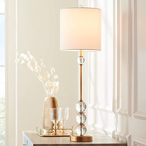 Halston 32 1 2" Brass Large Buffet Table Lamps Set of 2 Crystal Skinny