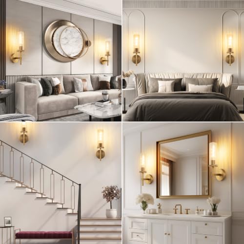 15" Knurled Gold Hardwired Wall Sconces Set of 2 (Vertical Striped / 15″-Gold)